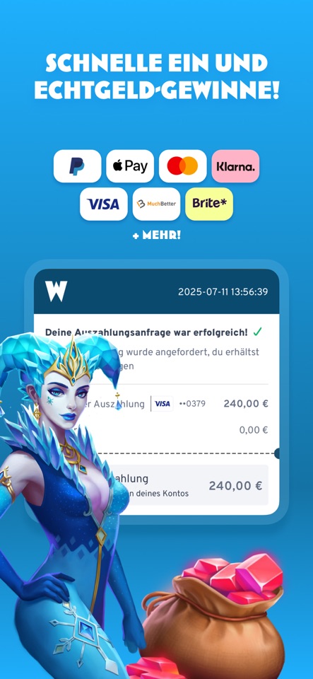 Beispiel einer Auszahlungsansicht im Originalmotiv der Wunderino-App