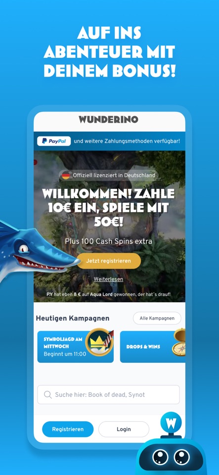 Wunderino-App: Einstieg und Anmeldung im Originalmotiv des App Store